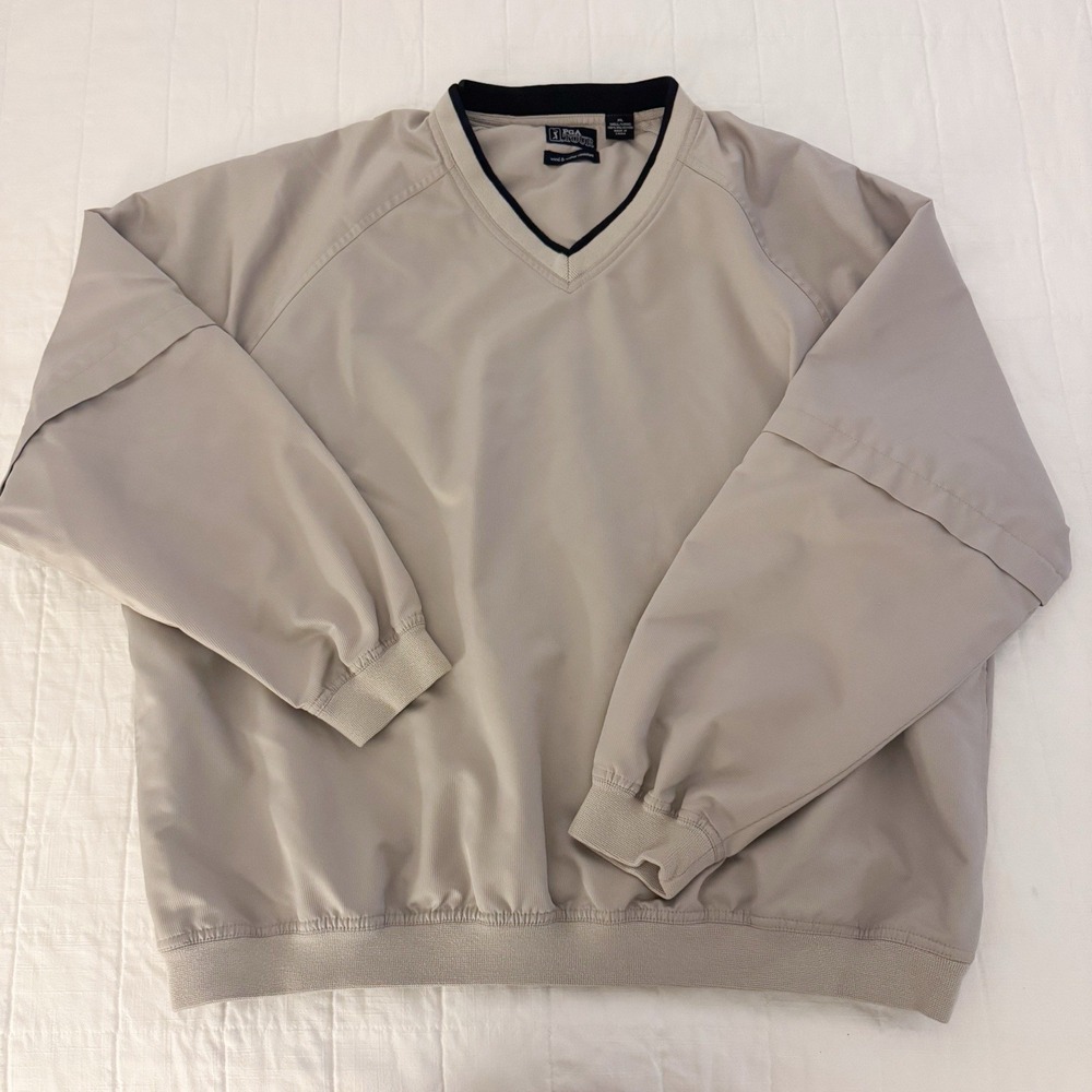 PGA Tour Mens Pullover Jacket XL Tan Water And Wind Resistant Golf Zip‎ Sleeves